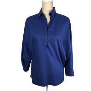 MaxMara Royal Blue Cotton Dolman Sleeve Popover Blouse Sz 8